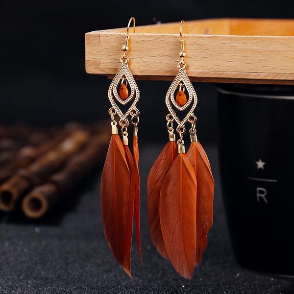 

bohemian brown feather tassel earrings for women ohrringe summer boho jewelry kolczyki vintage statement earrings, Silver
