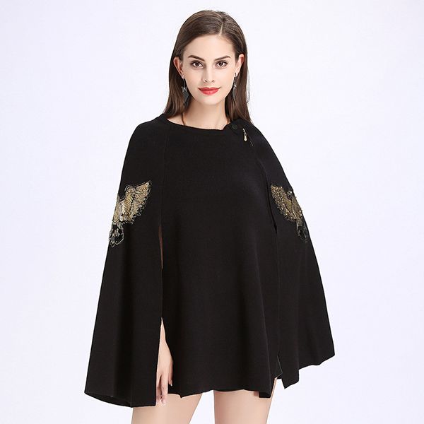 

new arrivals selling autumn winter women's high collar shawl large-yard classic checked cloak fashion loose bat cape t9b001, Black