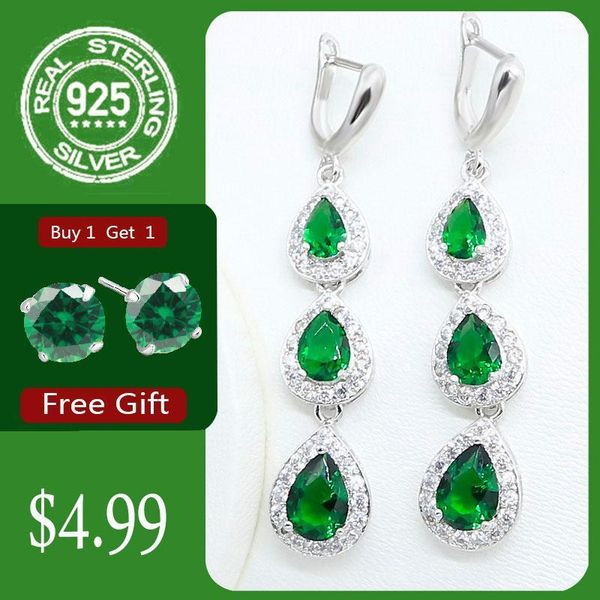 

dangle & chandelier water drop green emerald white zircon 925 silver earrings for women long earring jewelry gift1