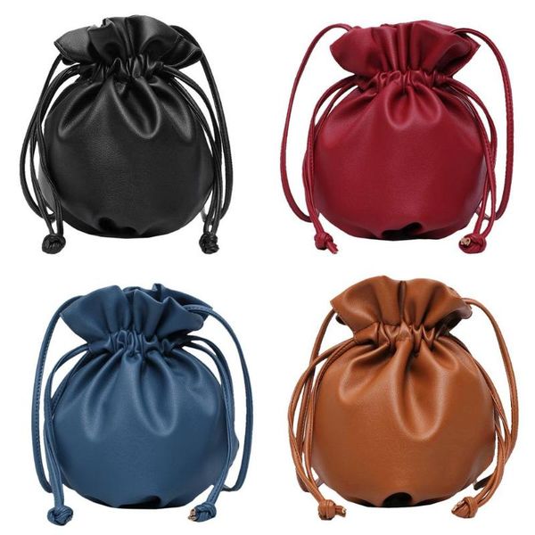 

handbags delicate texture simple shoulder bucket handbag women pure color drawstring crossbody leather bag