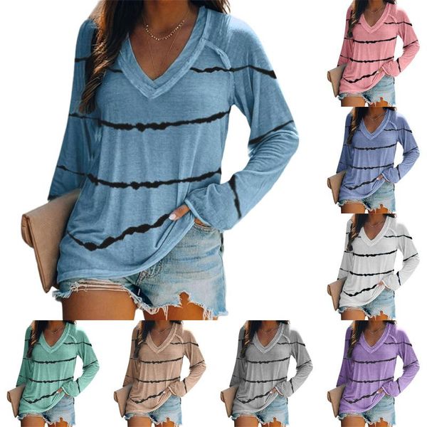 

plus size fashion striped blouse shirt loose v-neck casual autumn winter ladies female women long sleeve blusas pullover, White