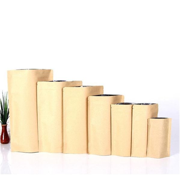 

1000pcs zipper brown kraft aluminizing pouch,stand up kraft paper aluminium foil bag resealable zip lock grip seal fo jllxhd warmslove