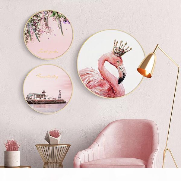 

eecamail nordic modern simple fresh pink girl heart flamingo diamond painting full drill bedroom round cross stitch diy diamond
