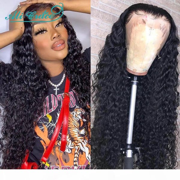 

malaysian deep wave lace front human hair wigs with baby hair ali grace pre-plucked 13x6 lace front wigs natural hair line, Black