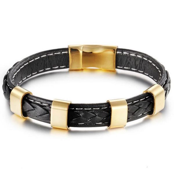 

13мм золото серебро цвет модный дизайн натуральной кожи из нержавеющей стали застежка браслет горячие продажи ювелирных изделий мужчины женщ, Black
