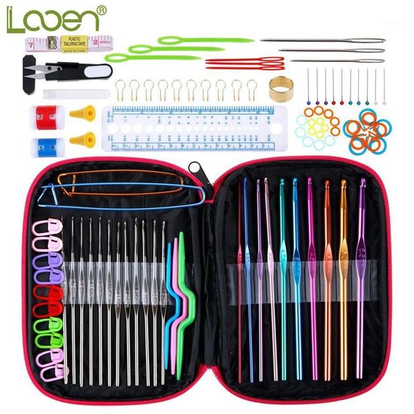 

looen crochet hook set 100pcs with yarn knitting needles sewing tools full set knit gauge scissors stitch holders craft tools1, Black