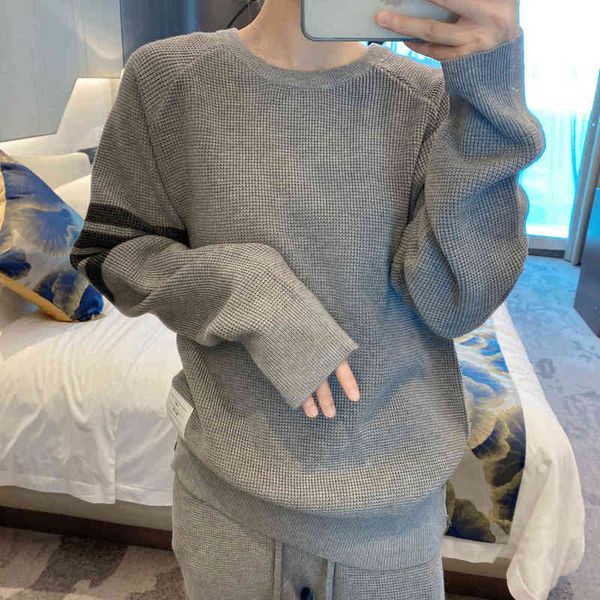 

sweaters women's tb pineapple pullover 1288 waffle stripe stitching crew neck knit bottomed sweater jacket women xxcy, White;black