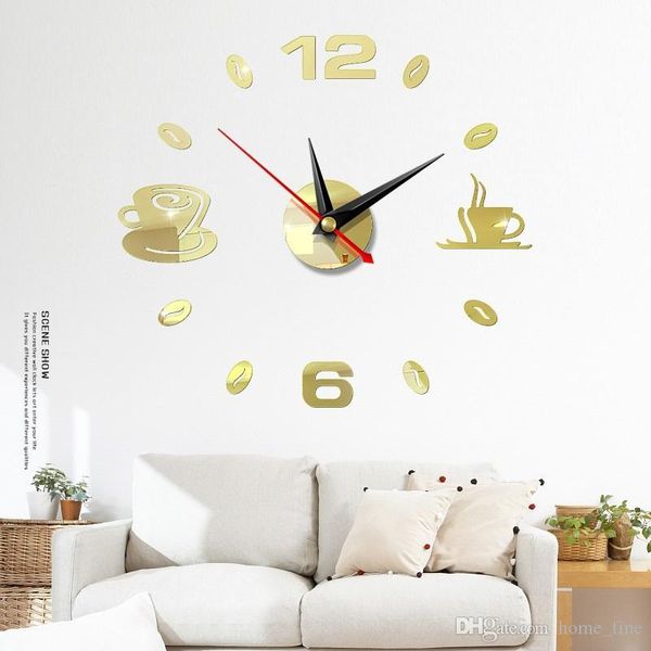 

fashion 3d big size wall clock mirror sticker diy brief living room decor meetting room wall clock