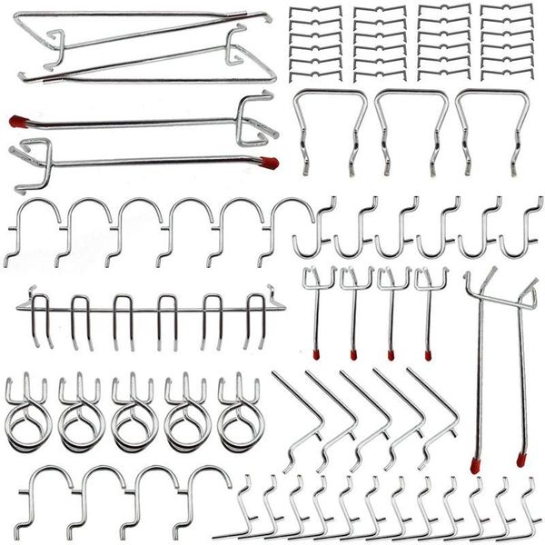 

hooks & rails pegboard organizer assortment with metal hooks,pegboard bins and black peg locks can store various tools 76pcs1