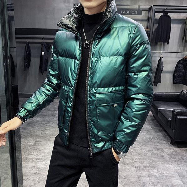 

winter 2020 new men shiny collar down jacket european goods fashion male youth warm down coat, Black
