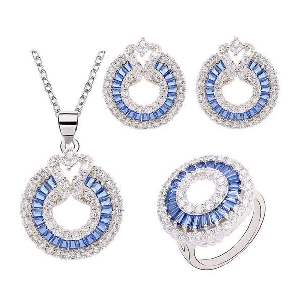 

new design green blue semi-precious silver color jewelry sets for women gift earrings necklace pendant ring