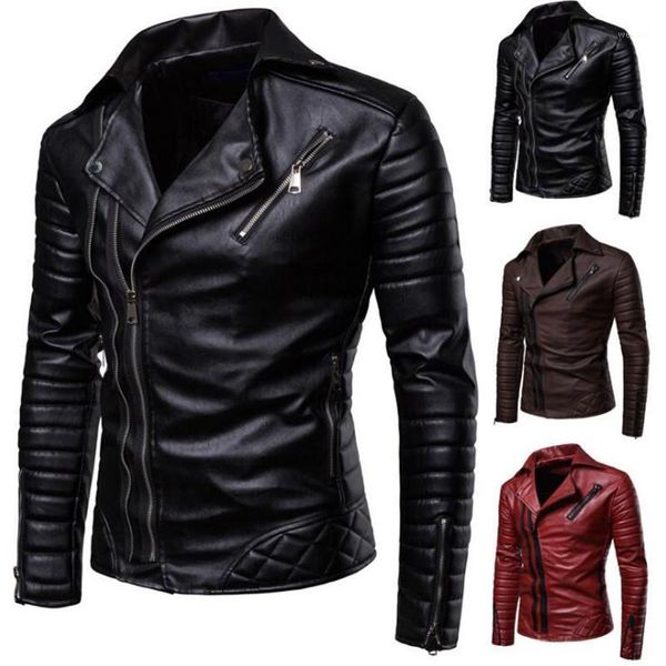 

xiu luo 4xl motorcycle leather jackets men winter faux leather zipper men windproof jackets causal business coats 20191, Black