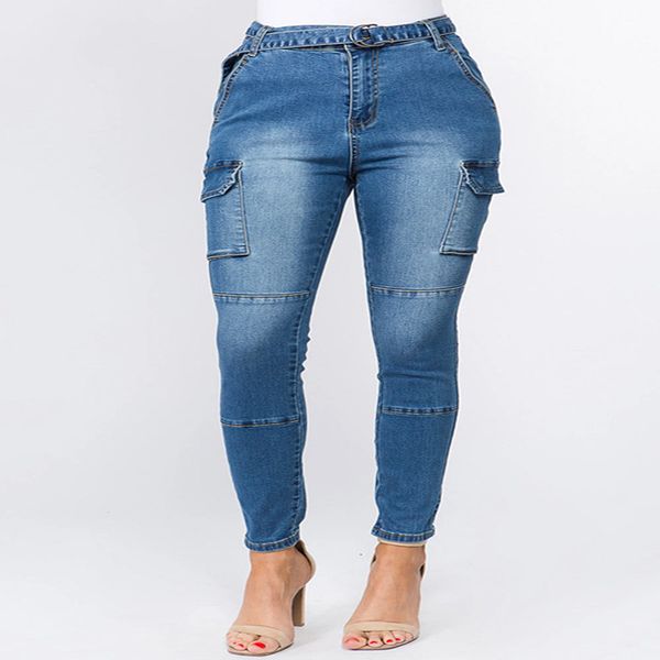 

2020 new fashion women's jeans autumn and winter cambridge blue belt design hip lift tight trousers