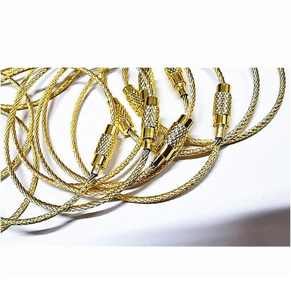 

gold edc keychain tag rope stainless steel color wire cable loop screw lock gadget ring key keyring circle camp hang qyleul, Silver