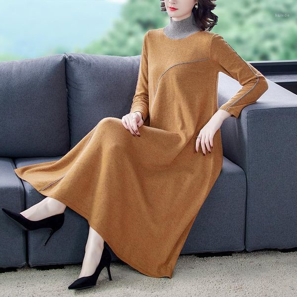 

2020 autumn turtleneck bodycon wool sweater midi dress elegant vintage women dresses winter casual 3xl plus size knitted sweater1, White;black