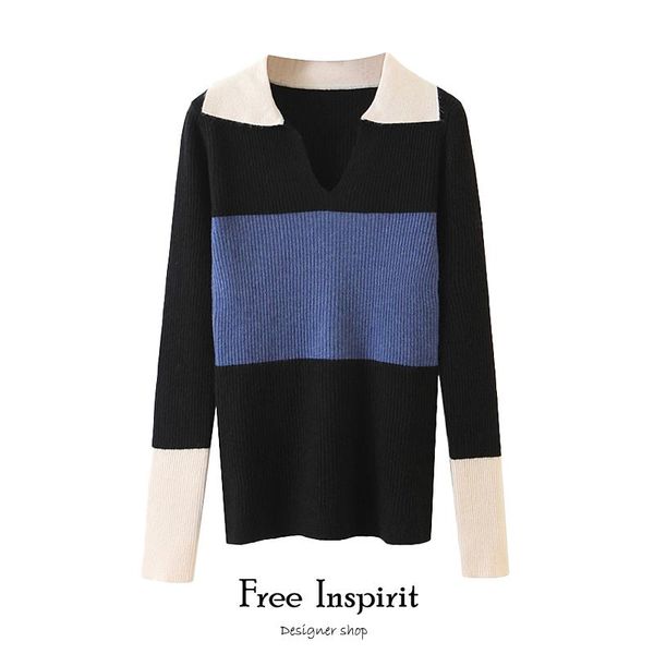 

new arrival spring autumn casual style computer knitted v-neck full sleeve lady's pullover patchwork color women's sweaters, White;black