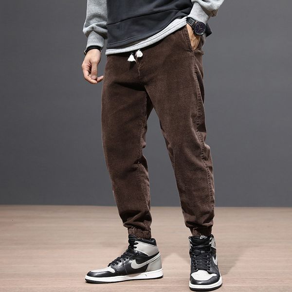 

2021 new autumn newly fashion men jeans vintage designer elastic casual corduroy cargo pants hip hop joggers wide leg harem trousers r4yh, Blue