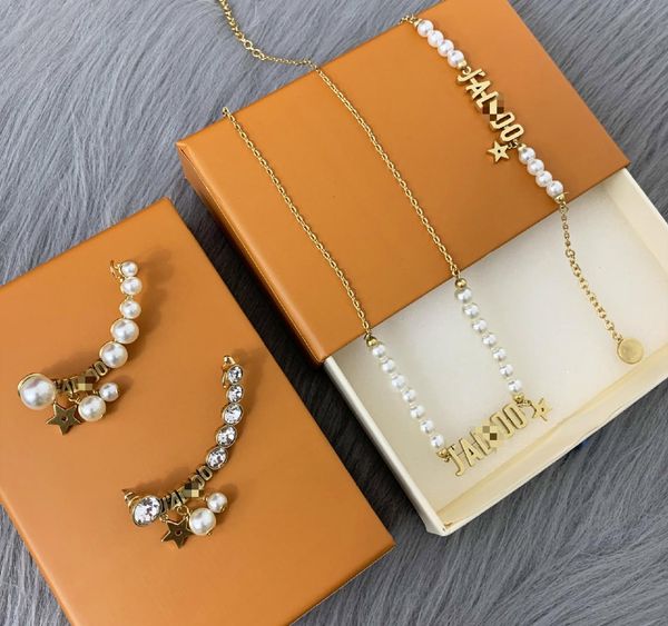 

cd jewelry2020 new pearl letter necklace female dijia internet celebrity bracelet temperament female pearl ear11, Black