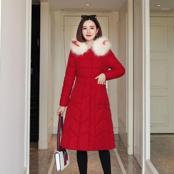 

fur collar 2019 slim women winter jacket cotton padded warm thicken ladies coat long coats parka womens jackets1, Black