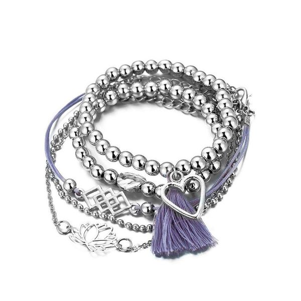 

s1232 fashion jewelry bracelet set beaded heart hollowed flower layered sqcpxk homes2007, Golden;silver