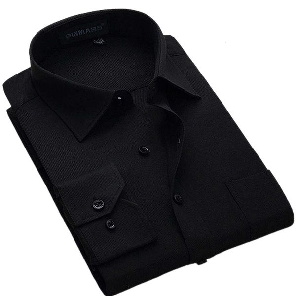 

fashion men's formal business shirt long sleeve lapel neck button down solid color working office commuter clothing, White;black