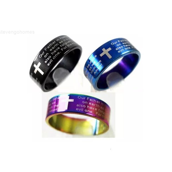 

steel 25 prayer factory stainless english lords mens jewelry cross bible ring lovers rings, Silver