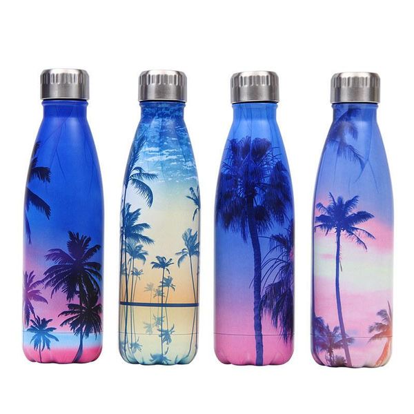 

creative floral thermos flask stainless steel water bottle leakproof gym sport drink bottle for water cool insulated cup mug sqcnaa