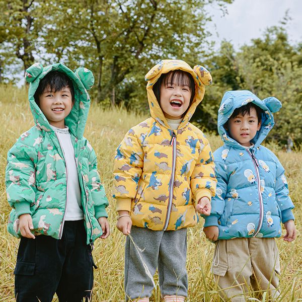

down new double-sided wear boys girls in autumn and winter children's lightweight short hooded thermal jacket, Blue;gray
