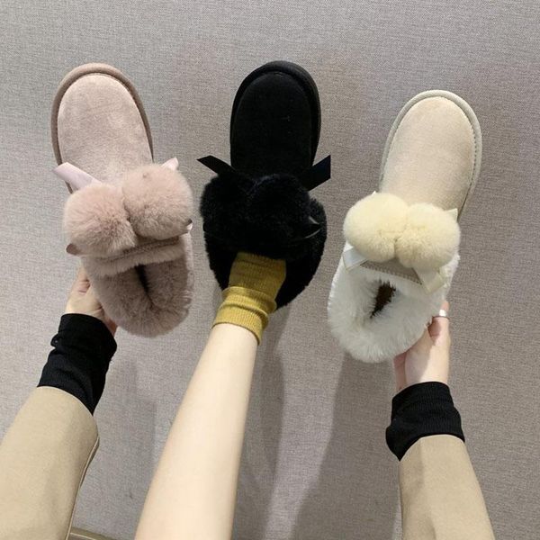 

winter boots women thick heel flat heels ankle boots 2020 fashion casual comfortable warm plush snow shoes for women shoes, Black