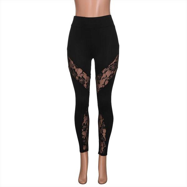 

new womens fitness legging lace stitching casual sports pants pencil pants workout leggings women clothes trouser, Black