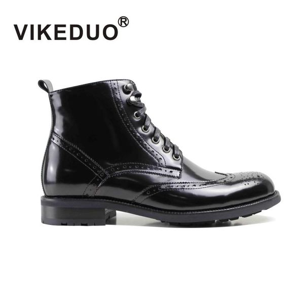 

2020 vikeduo new arrival ankle boots for men solid genuine cow leather men's boots handmade wedding office shoes brogue botas, Black