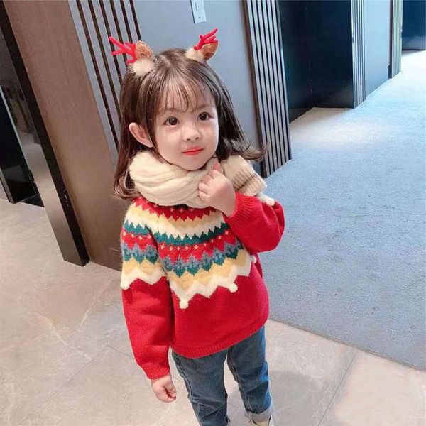 

children's girls' clothing thickened new jacquard baby autumn and winter exotic sweater, Blue
