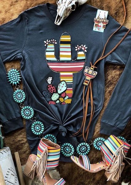 

cactus floral print women 2020 new o neck t shirt fashion long sleeve tee shirt femme autumn winter tee haut, White