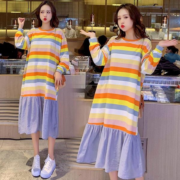

9391# maternity clothes spring autumn long sleeve easy matching loose stylish dress for pregnant women mom dress, White