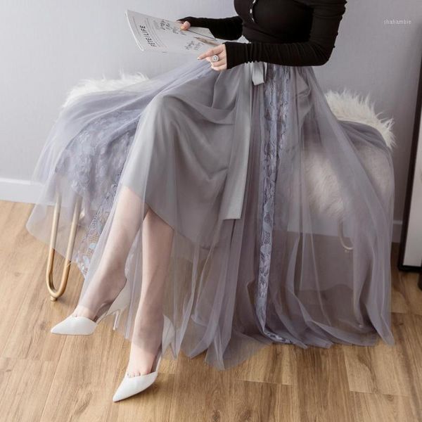 

make spot in han edition net yarn splicing posed dress lace bowknot fairy skirt skirts1, Black