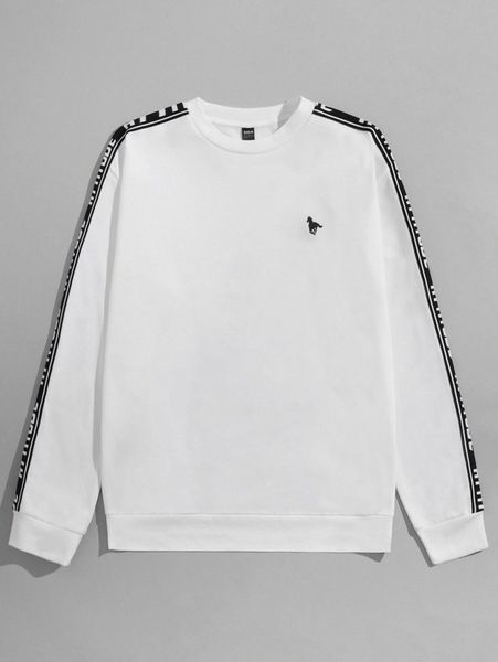 

men horse and letter graphic contrast tape pullover l6ej#, Black