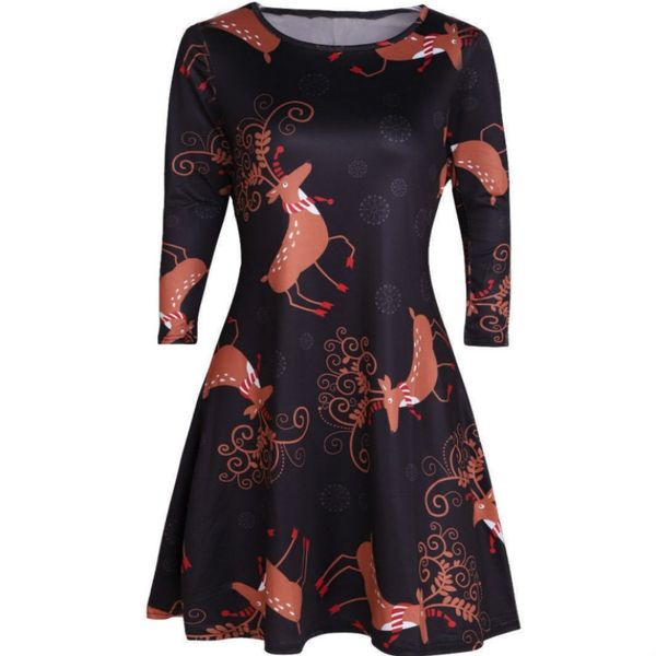

Print Dress Round Neck Long Sleeved Skirt Size, Black;pink