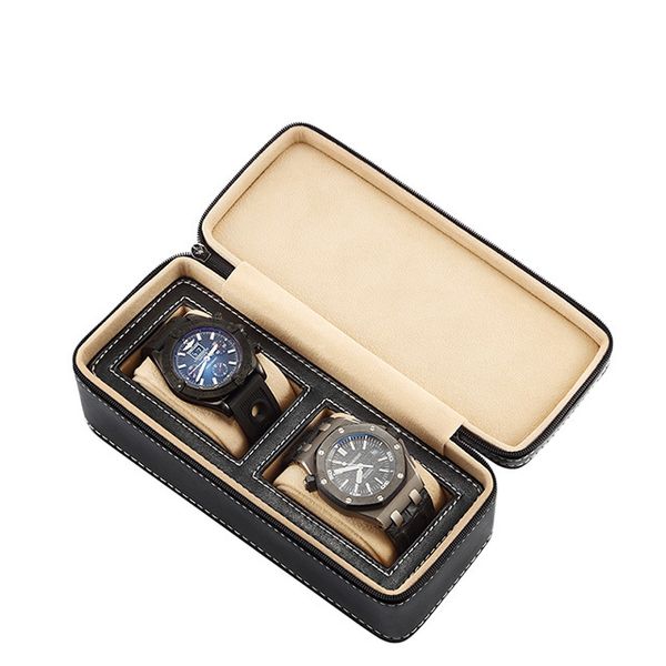 

display storage box tray zippered travel watch collector case faux leather black