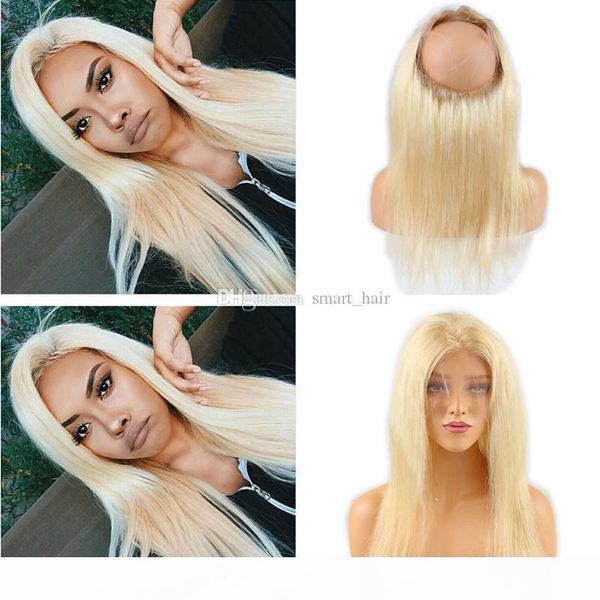 

silky straight 360 lace band frontal with baby hair russian virgin human hair blonde #613 360 lace band frontal part, Black;brown