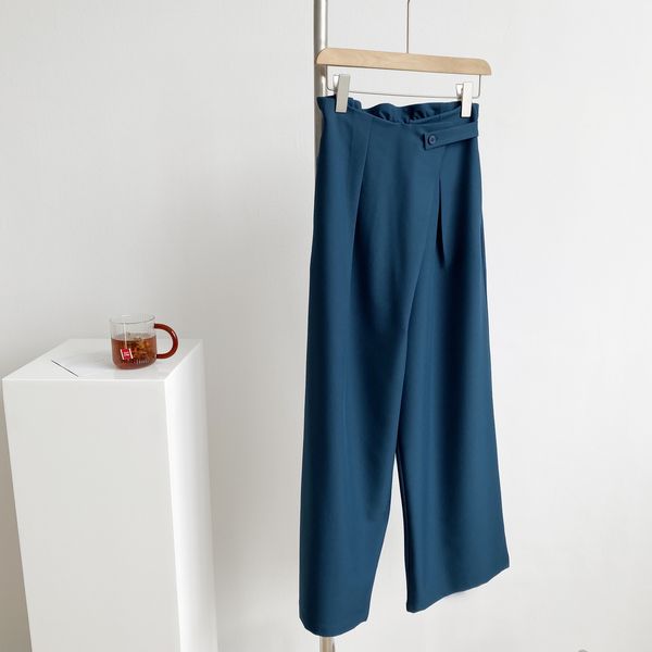 

2021 new autumn high waist wide leg straight pant with pocket vintage loose elegant pants women casual long trousers do19, Black;white