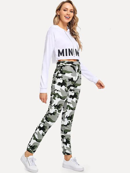 

2019 sports print capris camouflage casual pants for women, Black