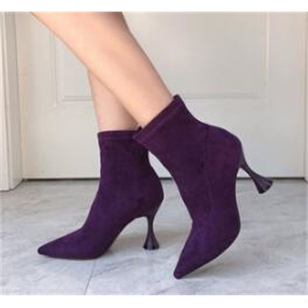 

new autumn 2021 stockings elastic fabric stilettos heel pointed to boots winter shoes warm women's black red boats pmaf