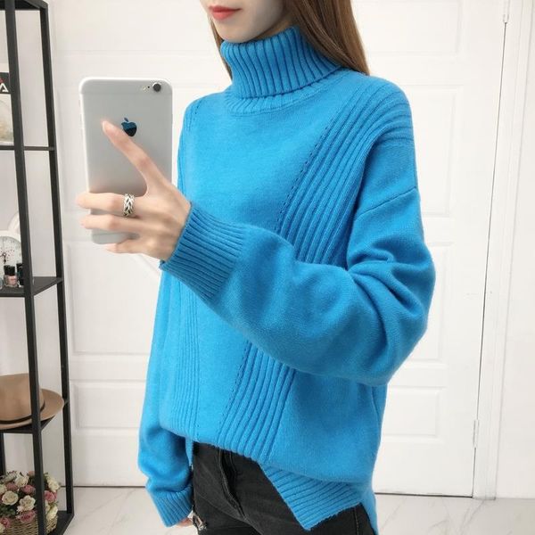 

new 2021 women turtleneck sweater autumn winter clothes solid long sleeve warm sweater knitwear bottoming jumper female 165, White;black