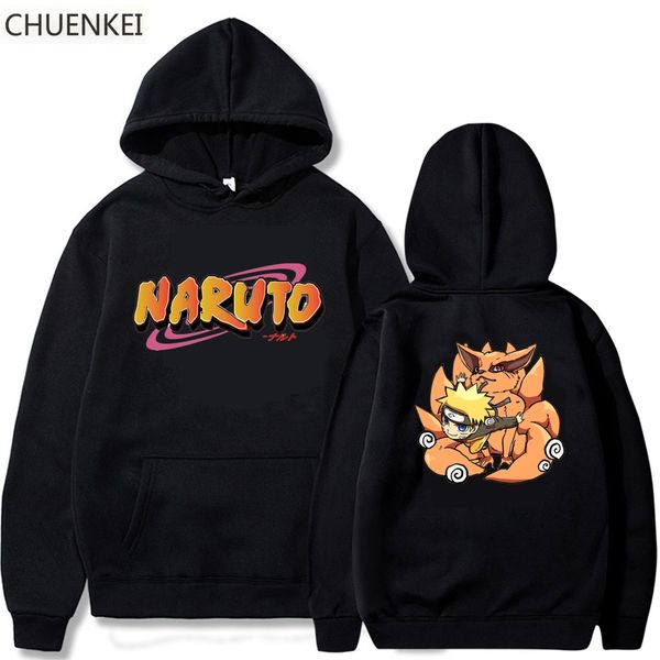 

japan anime uzumaki naruto bijuu harajuku men sweatshirt cartoon streetwear fashion casual oversized kurama hoodies 1020, Black