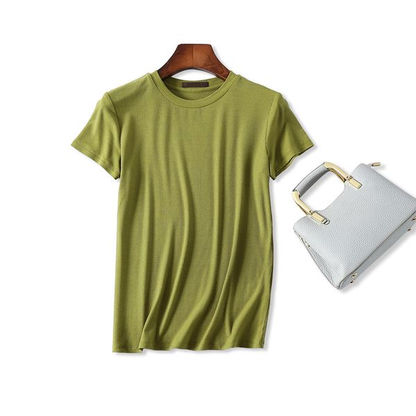 

2020 новая весна / лето женской майка thread casual solid color футболка женского stretch тонких топы футболка, White