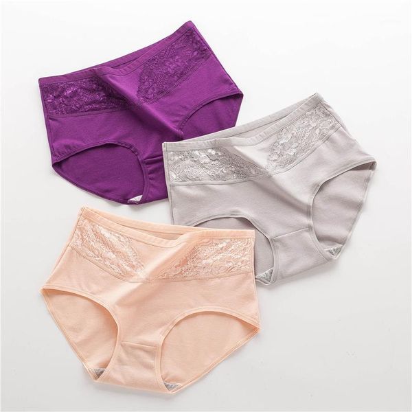 

women's cotton briefs high waist underwear women cotton breathable women's panties large size female intimates lingerie panty 491, Black;pink