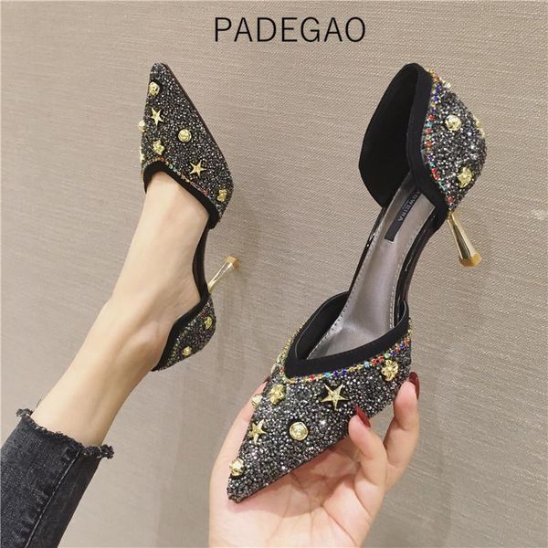 

2020 women sandals party luxury rivet korean woman sandals casual high heels, Black