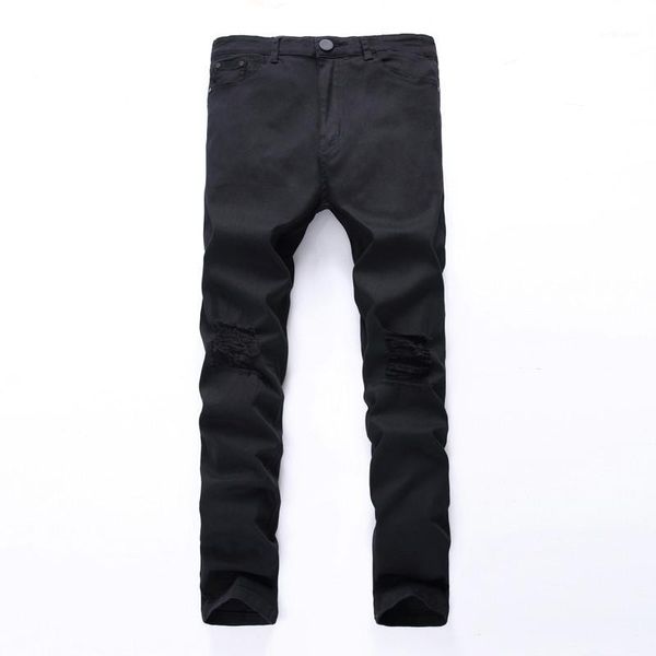 

swag mens designer brand black jeans skinny ripped destroyed stretch slim fit hop hop pants with holes for men1, Blue
