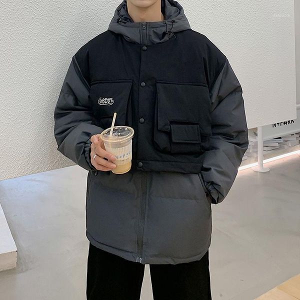 

men's cotton-padded clothes 2020 winter new thick patchwork cotton-padded clothes loose casual fashion youth men's wear1, Black