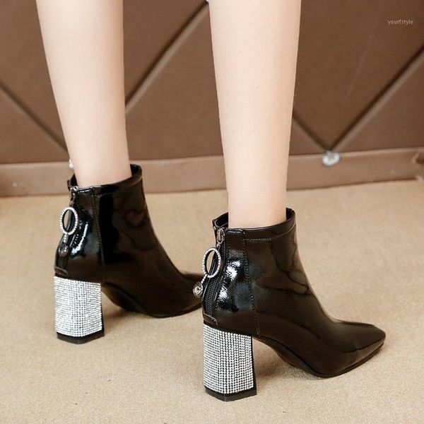 

waterproof thick heel boots 2021 winter women new fashion retro and ankle boots ladies square head plus cotton temperament1, Black